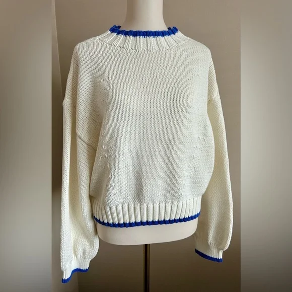 NWT Maeve by Anthropologie Blue & Cream Sweater - Picture 3 of 10